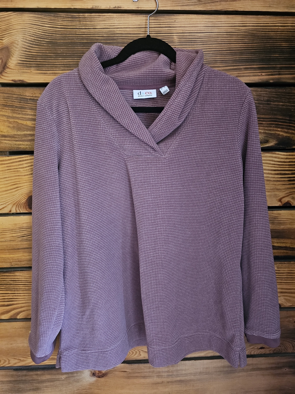 Denim&Co Mauve Waffle Knit Cowl Neck Sweater